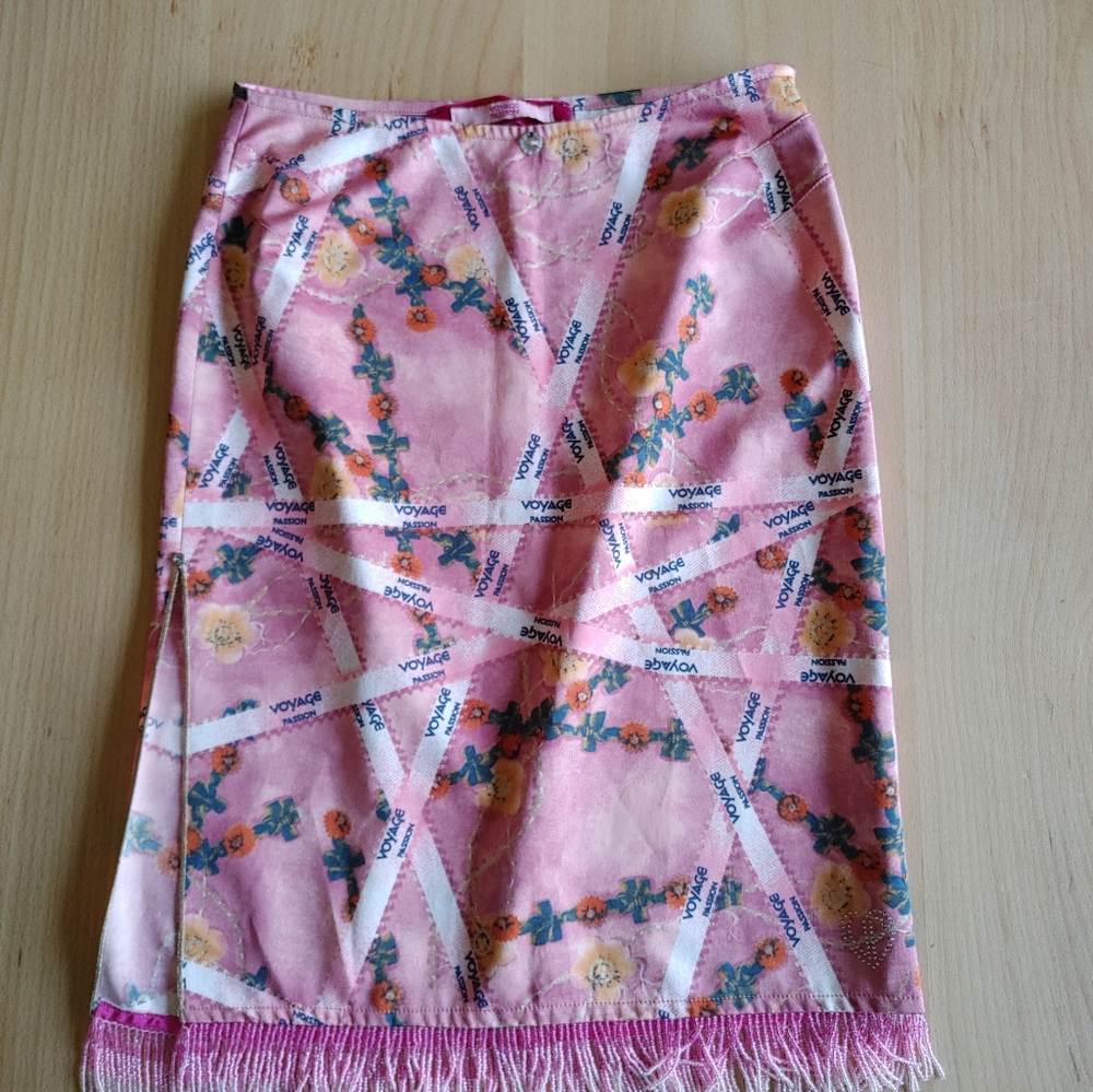 Voyage Passion Pink Floral Skirt with Beaded Fringe Vintage 90's